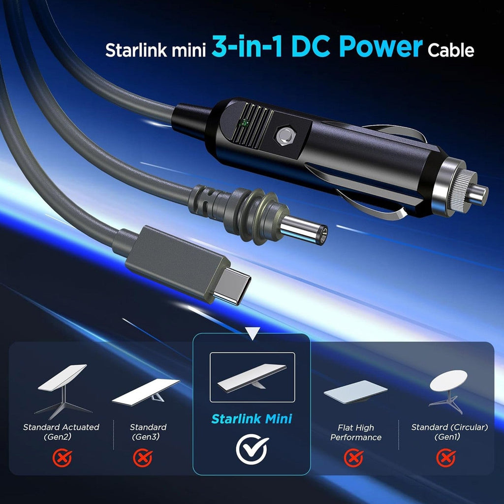 3-in-1 Power Cable for Starlink Mini | Car + USB-C + DC Input | 2M-5M