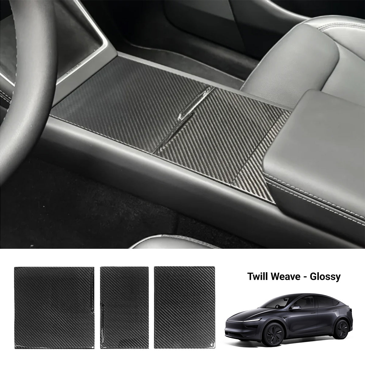 Dry Carbon Fiber Center Console Cover For Model Y Juniper / Model 3 Highland / Model YL
