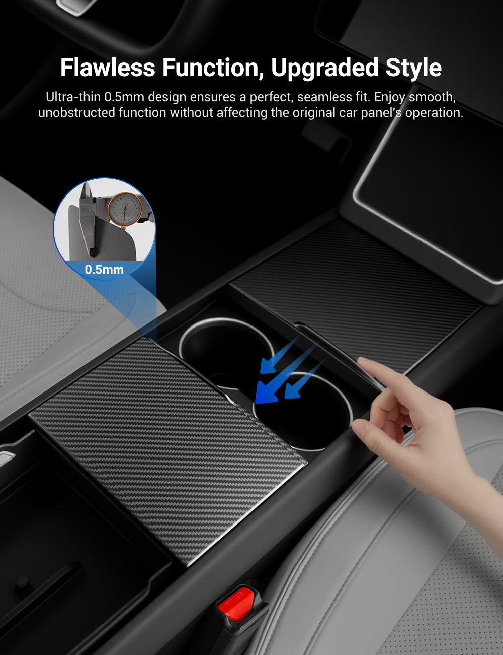 Dry Carbon Fiber Center Console Cover For Model Y Juniper / Model 3 Highland / Model YL