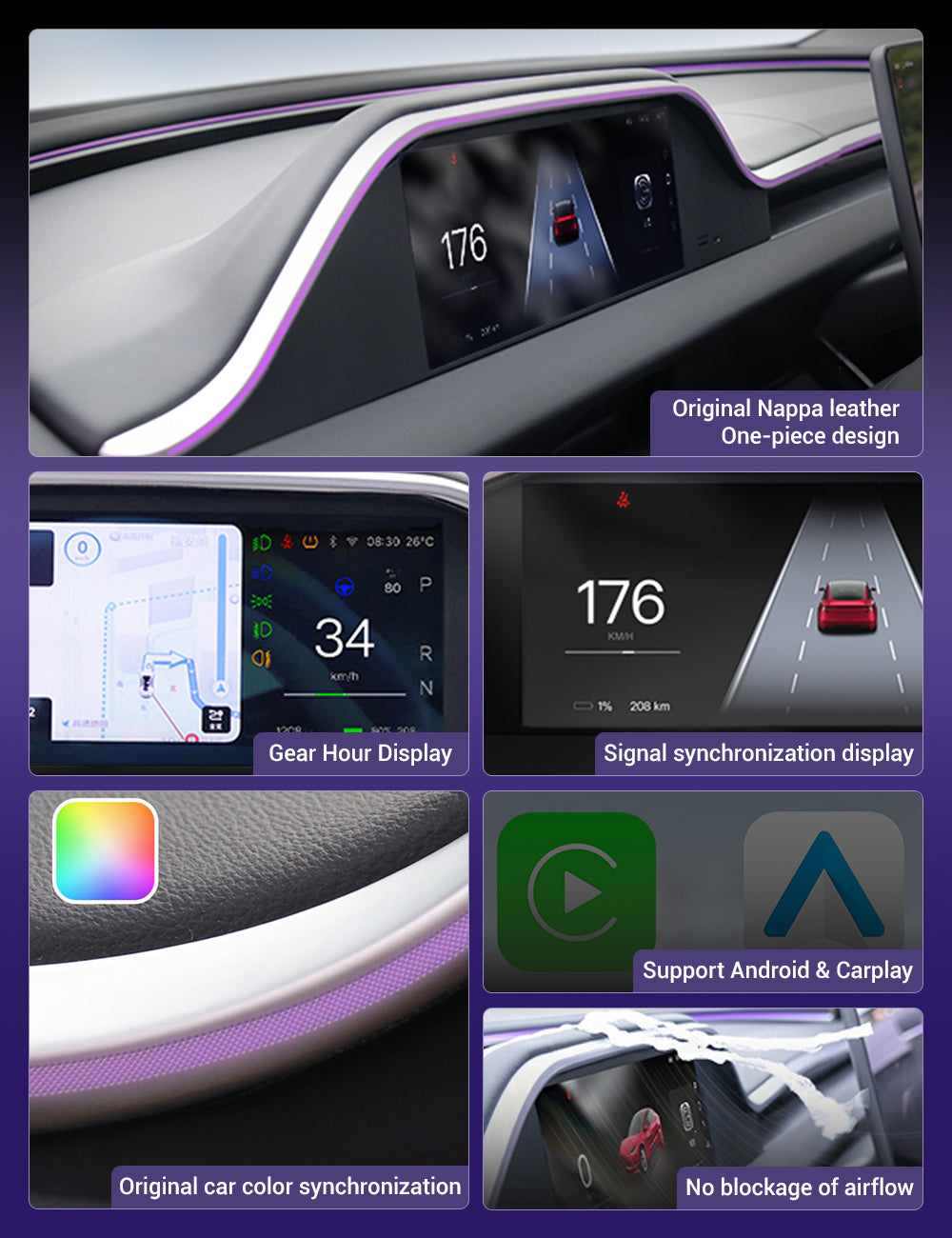 TESERY 8.9'' Dashboard Display with Ambient Lighting for Model 3 Highland / Model Y Juniper