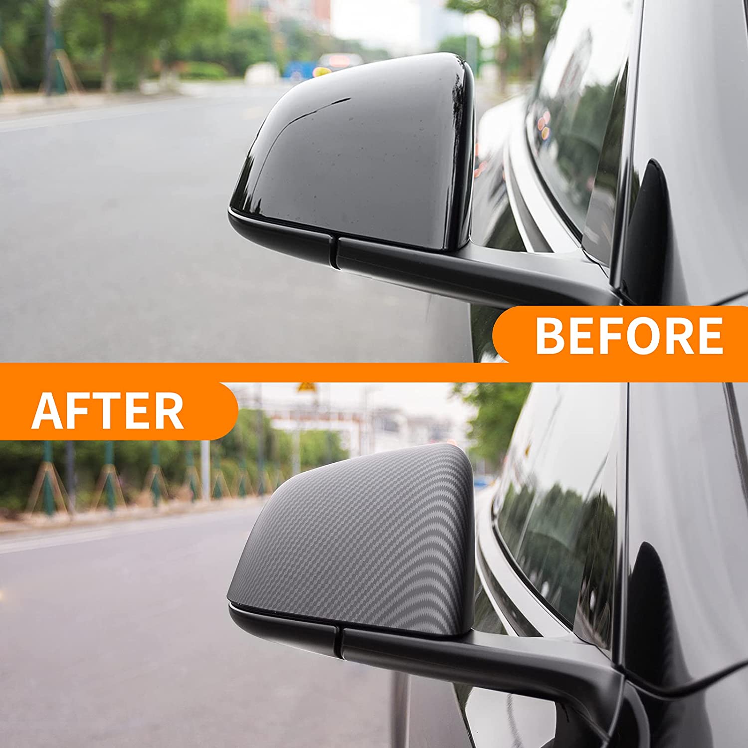 ABS Mirror Covers for Model 3/Y | 4 Finishes | 3M Tape | Scratch Protection | 3 Versions