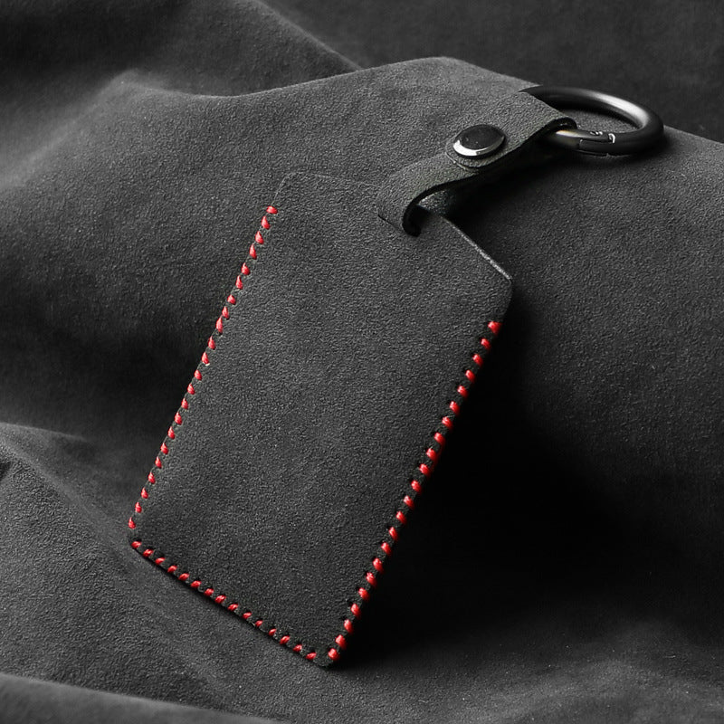 Alcantara Key Card Holder for Model 3/Y | Italian Material | Hook & Keychain | White Stitching