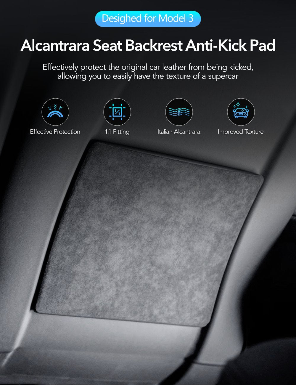 Alcantara Seat Back Protector for Model 3 Highland/Y Juniper | 2-Pack | Premium Comfort