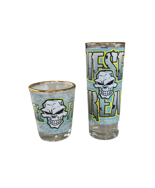 Blue and Yellow Diesel Freak Shot Glass - Gold Rim