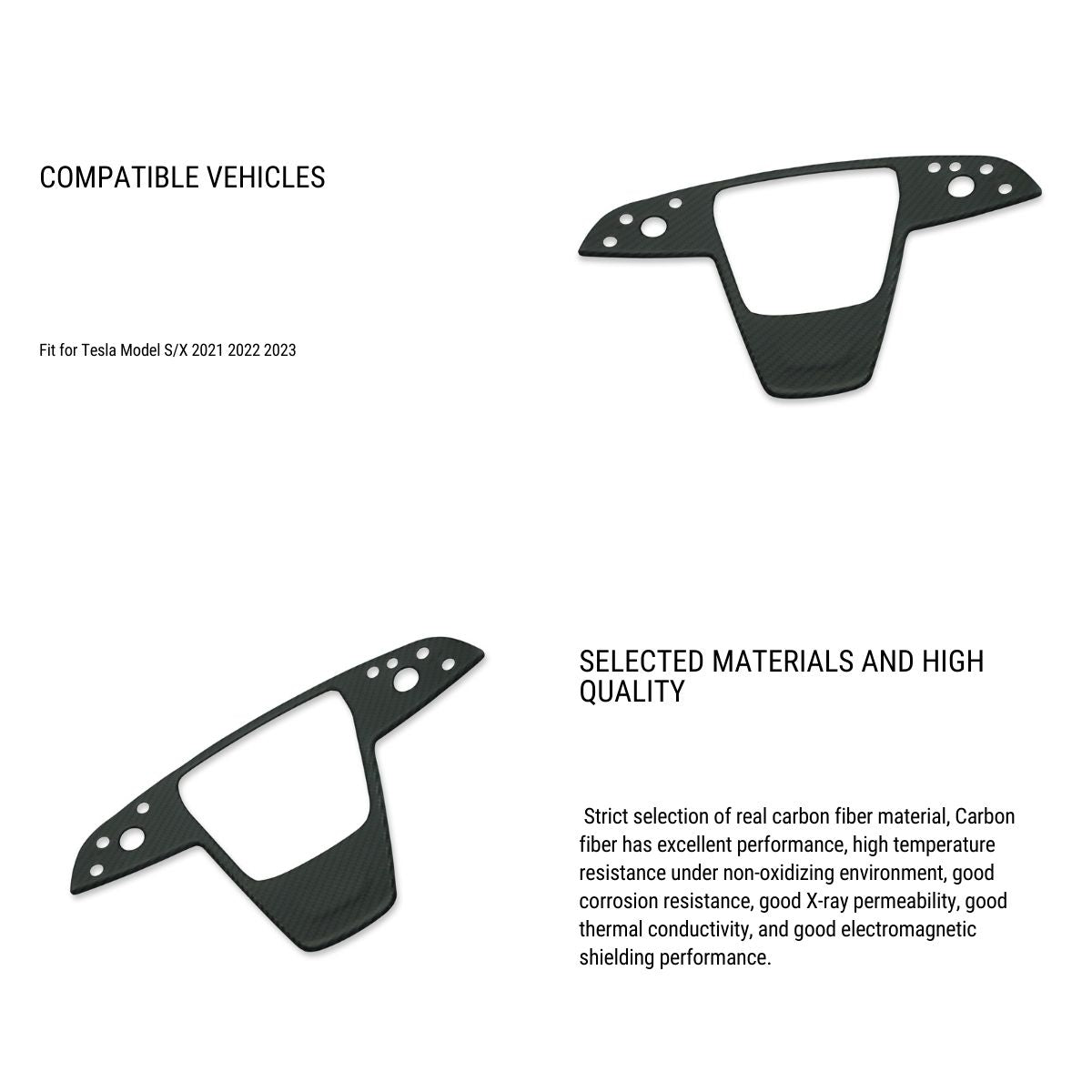 Carbon Fiber Yoke Steering Wheel Trim Panel Cover for Model S/X 2021+