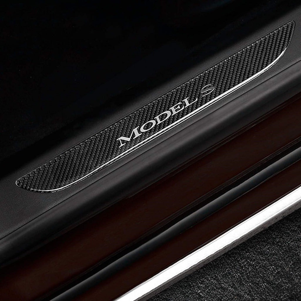 Carbon Fiber Textured Front Door Sill Protector for Tesla Model S 2016-2018