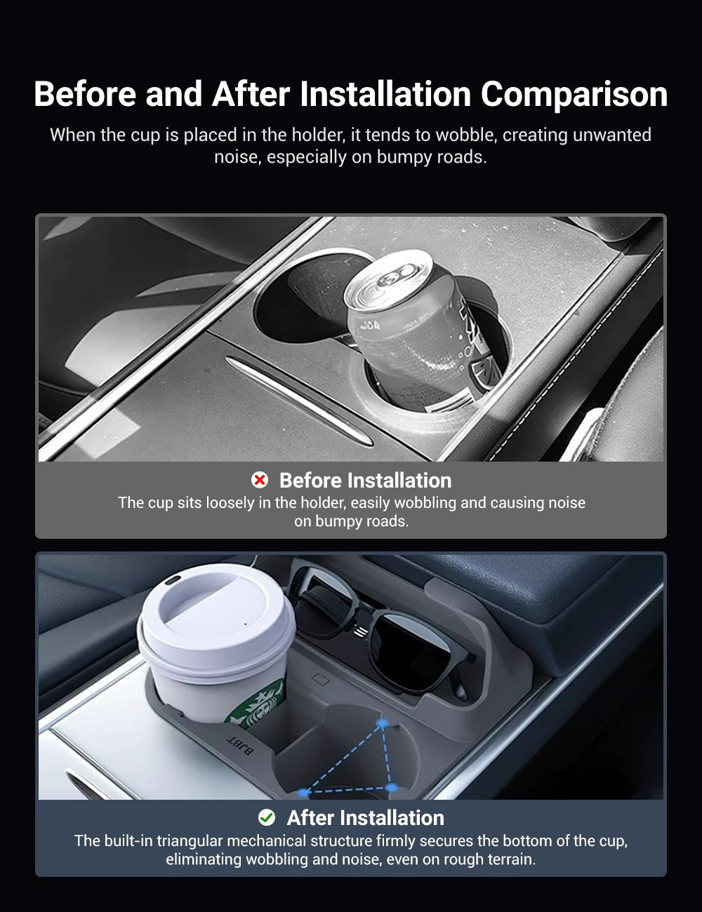 Center Console Cup Holder with Storage for Model 3/Y | Food-Grade Silicone | 2-Slot