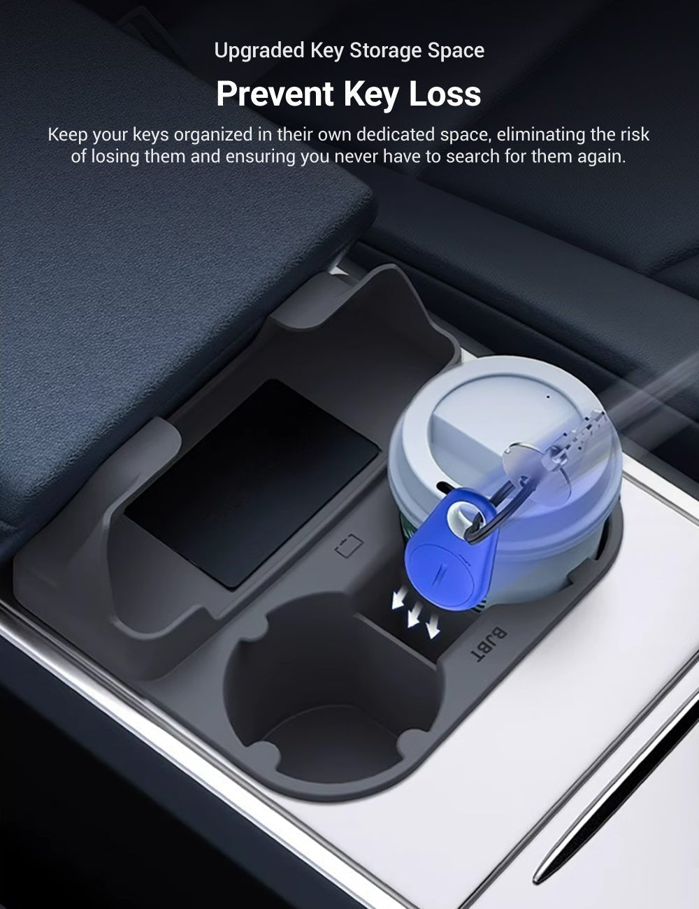Center Console Cup Holder with Storage for Model 3/Y | Food-Grade Silicone | 2-Slot