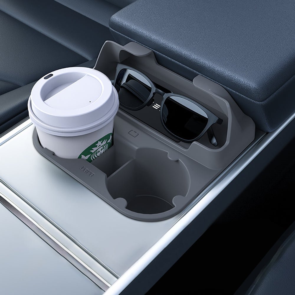 Center Console Cup Holder with Storage for Model 3/Y | Food-Grade Silicone | 2-Slot