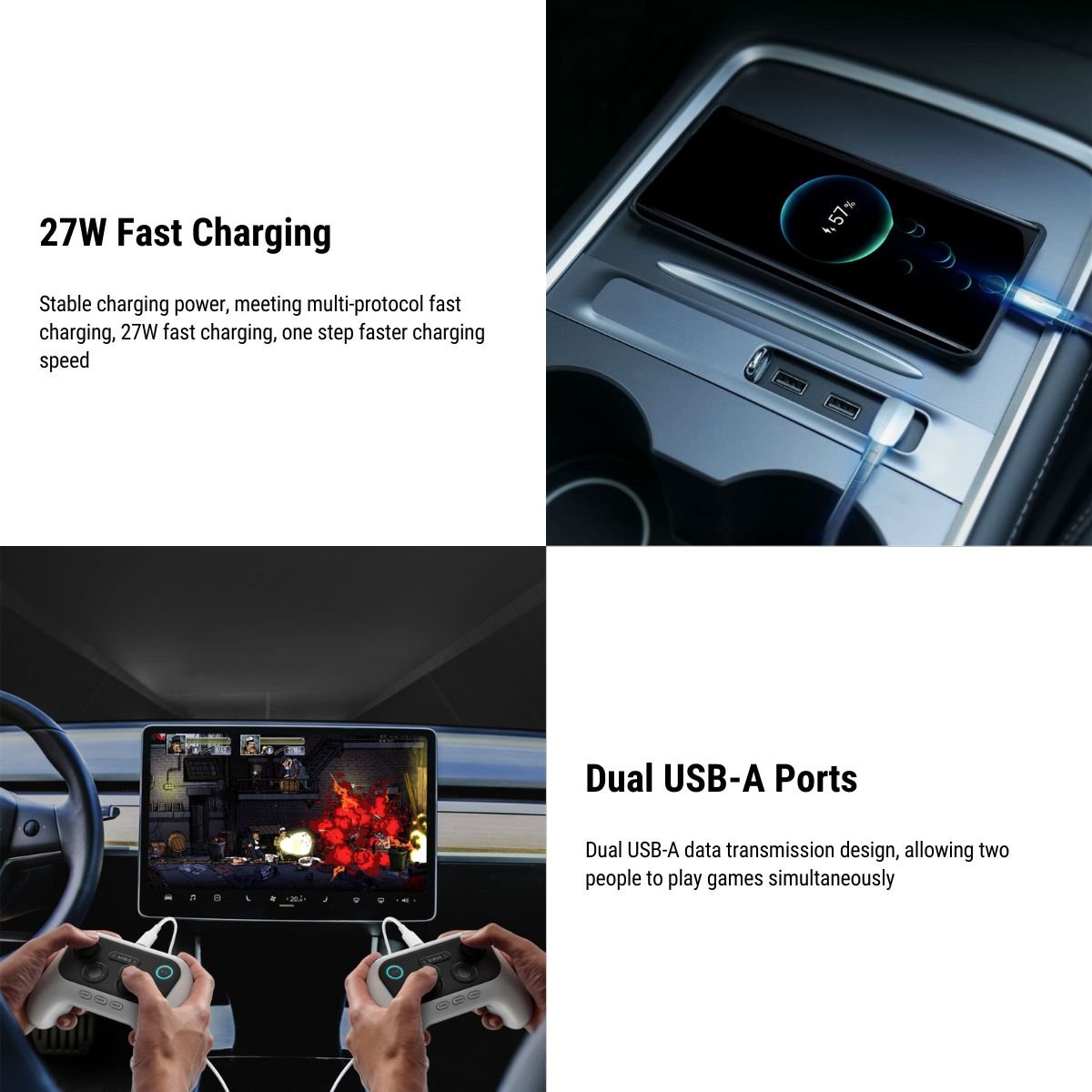 USB Hub for Model 3 / Model Y | LED Light | 27W Fast Charging
