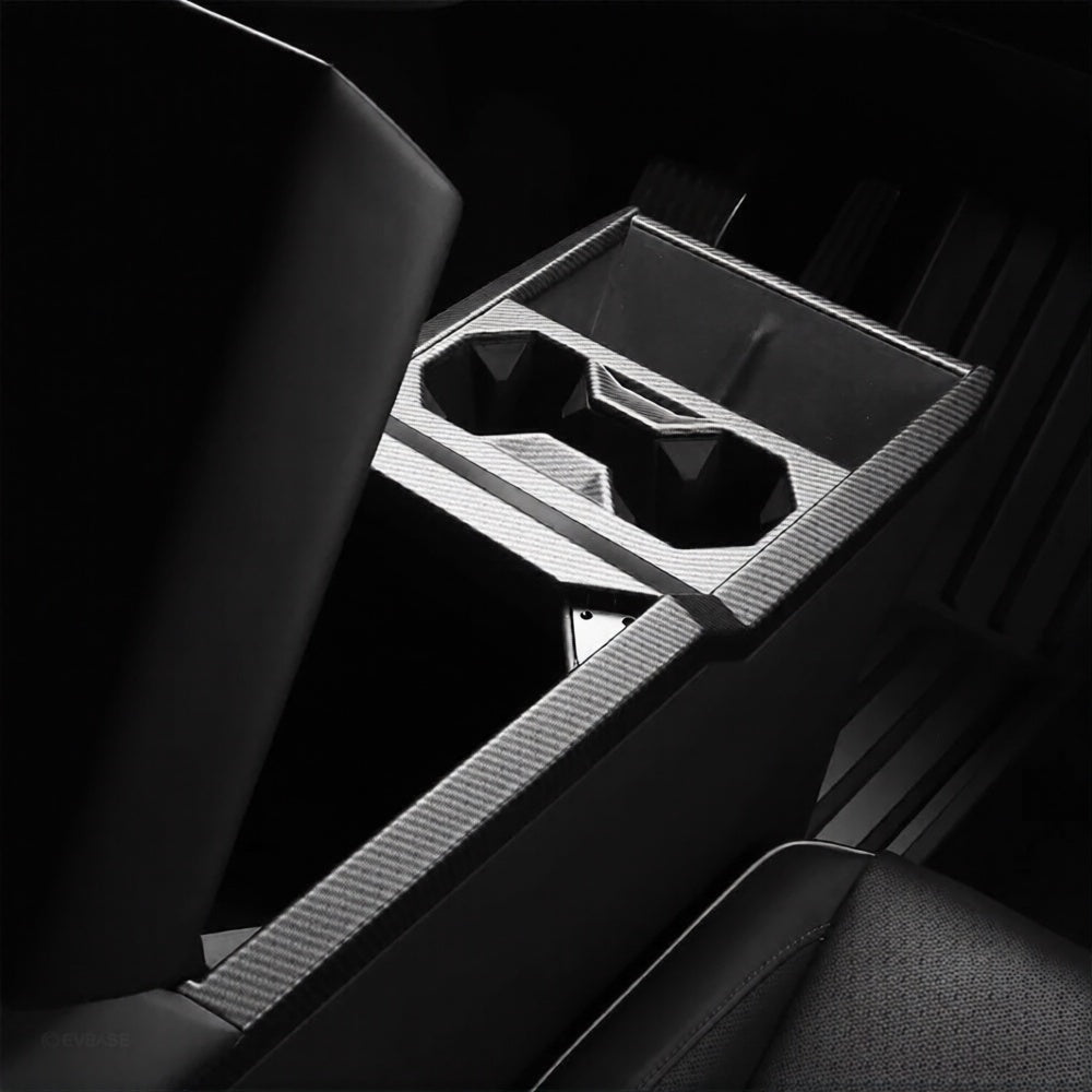 Cybertruck Center Console Cup Holder ABS Carbon Fiber Style Protective Overlay