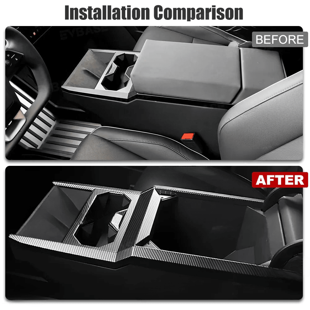 Cybertruck Center Console Cup Holder ABS Carbon Fiber Style Protective Overlay