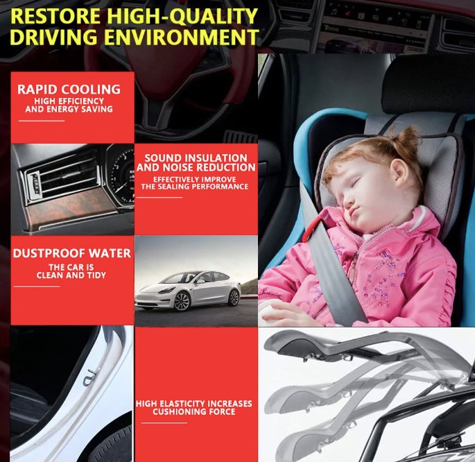 EPDM Door Seal Kit for Model Y | 8-Piece Full-Body | Noise Reduction | Weatherproof