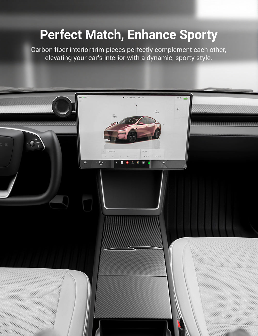 Dry Carbon Fiber Center Console Cover For Model Y Juniper / Model 3 Highland / Model YL