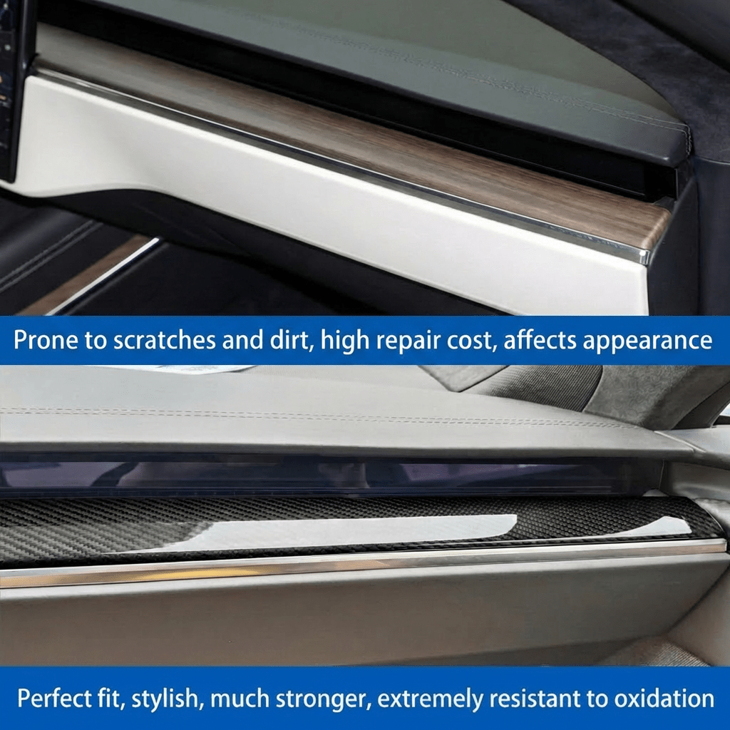 Dry Carbon Fiber Dashboard Panel Overlay for Model S/X 2021+ | 3 Finishes | UV Protected | Peel & Stick