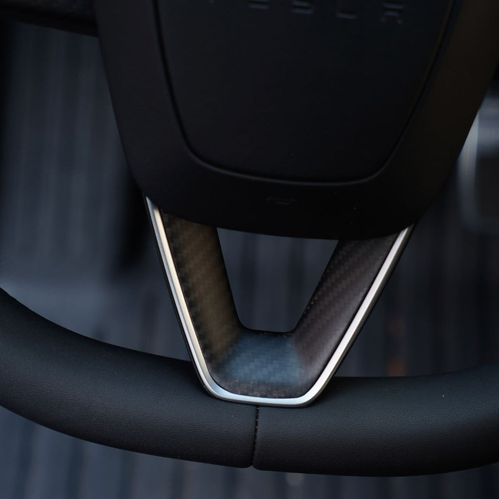 Dry Carbon Fiber Steering Wheel Trim Cover for Model 3 Highland / Model Y Juniper (3 Pieces)