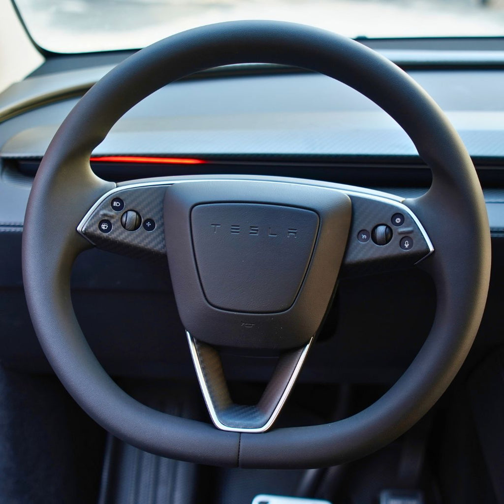 Dry Carbon Fiber Steering Wheel Trim Cover for Model 3 Highland / Model Y Juniper (3 Pieces)
