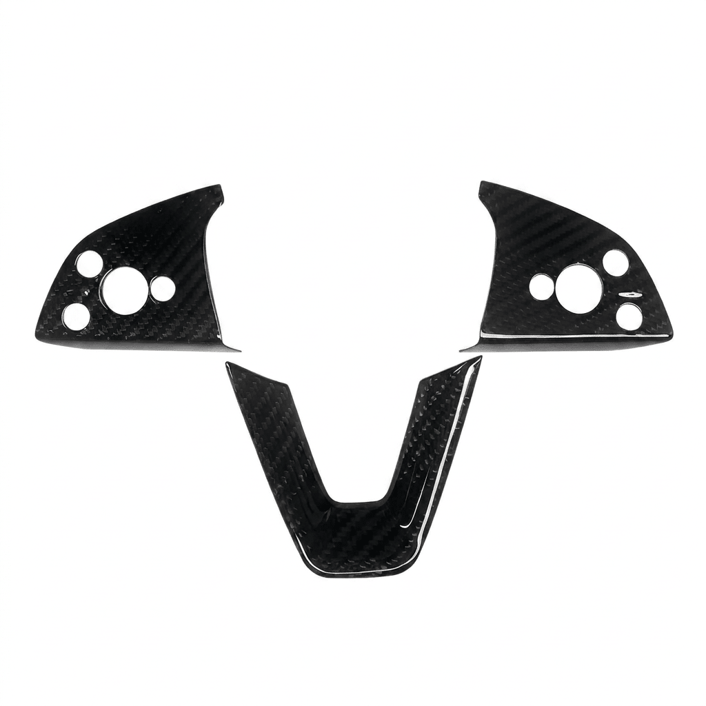 Dry Carbon Fiber Steering Wheel Trim Cover for Model 3 Highland / Model Y Juniper (3 Pieces)