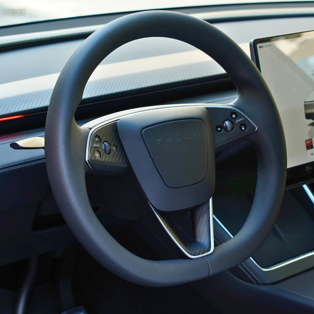 Dry Carbon Fiber Steering Wheel Trim Cover for Model 3 Highland / Model Y Juniper (3 Pieces)