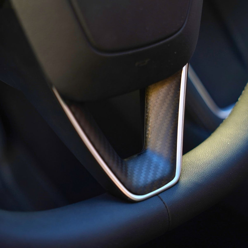 Dry Carbon Fiber Steering Wheel Trim Cover for Model 3 Highland / Model Y Juniper (3 Pieces)