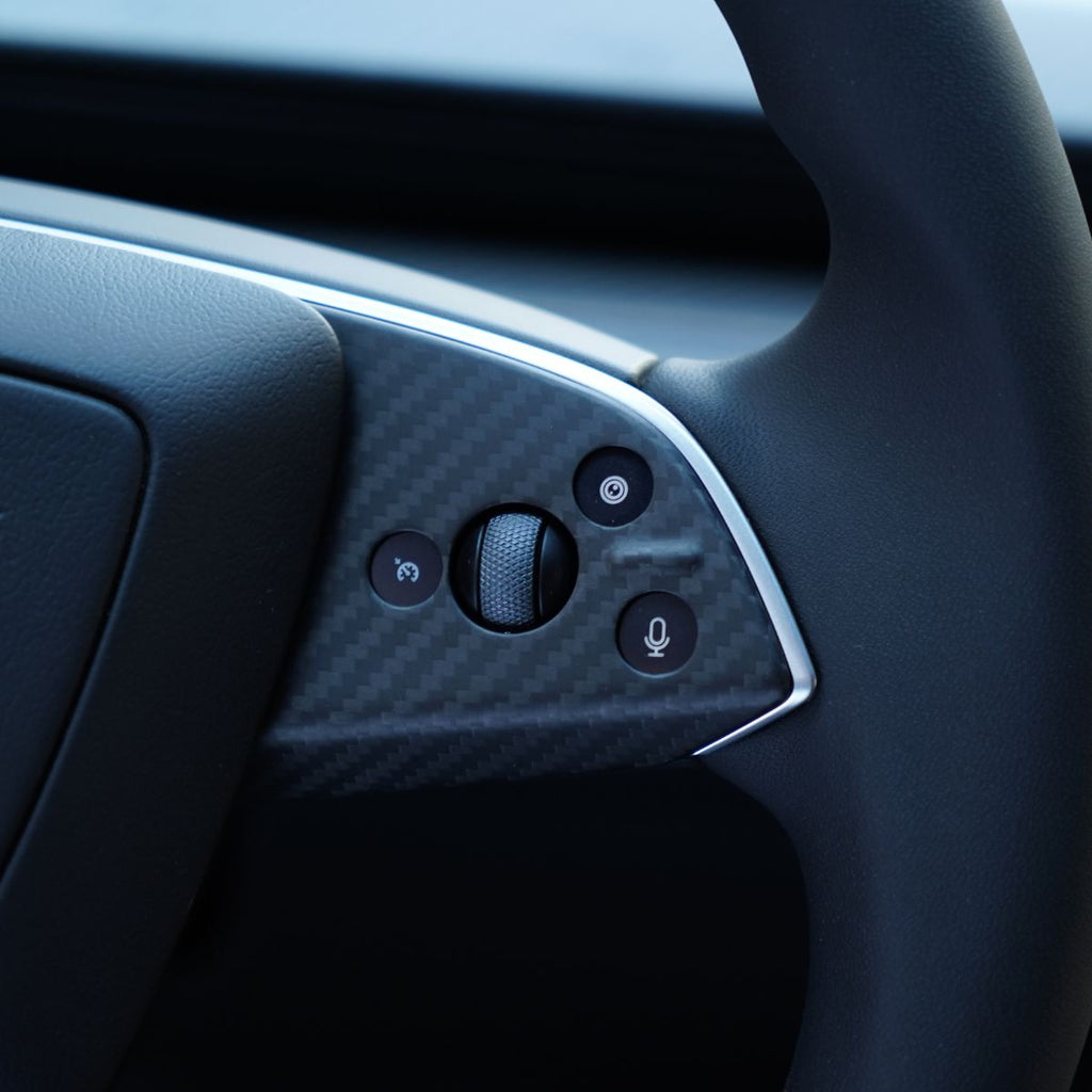 Dry Carbon Fiber Steering Wheel Trim Cover for Model 3 Highland / Model Y Juniper (3 Pieces)