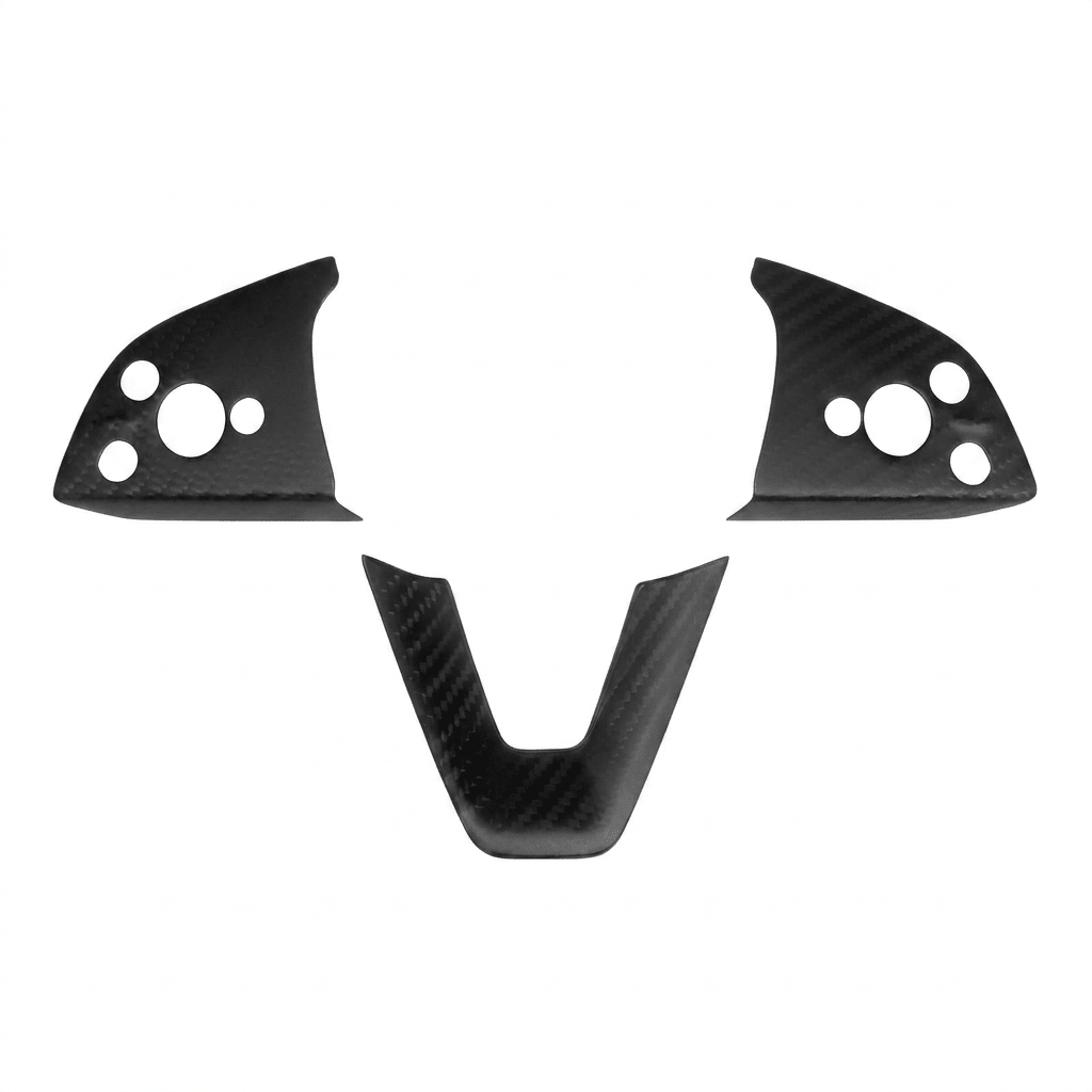 Dry Carbon Fiber Steering Wheel Trim Cover for Model 3 Highland / Model Y Juniper (3 Pieces)