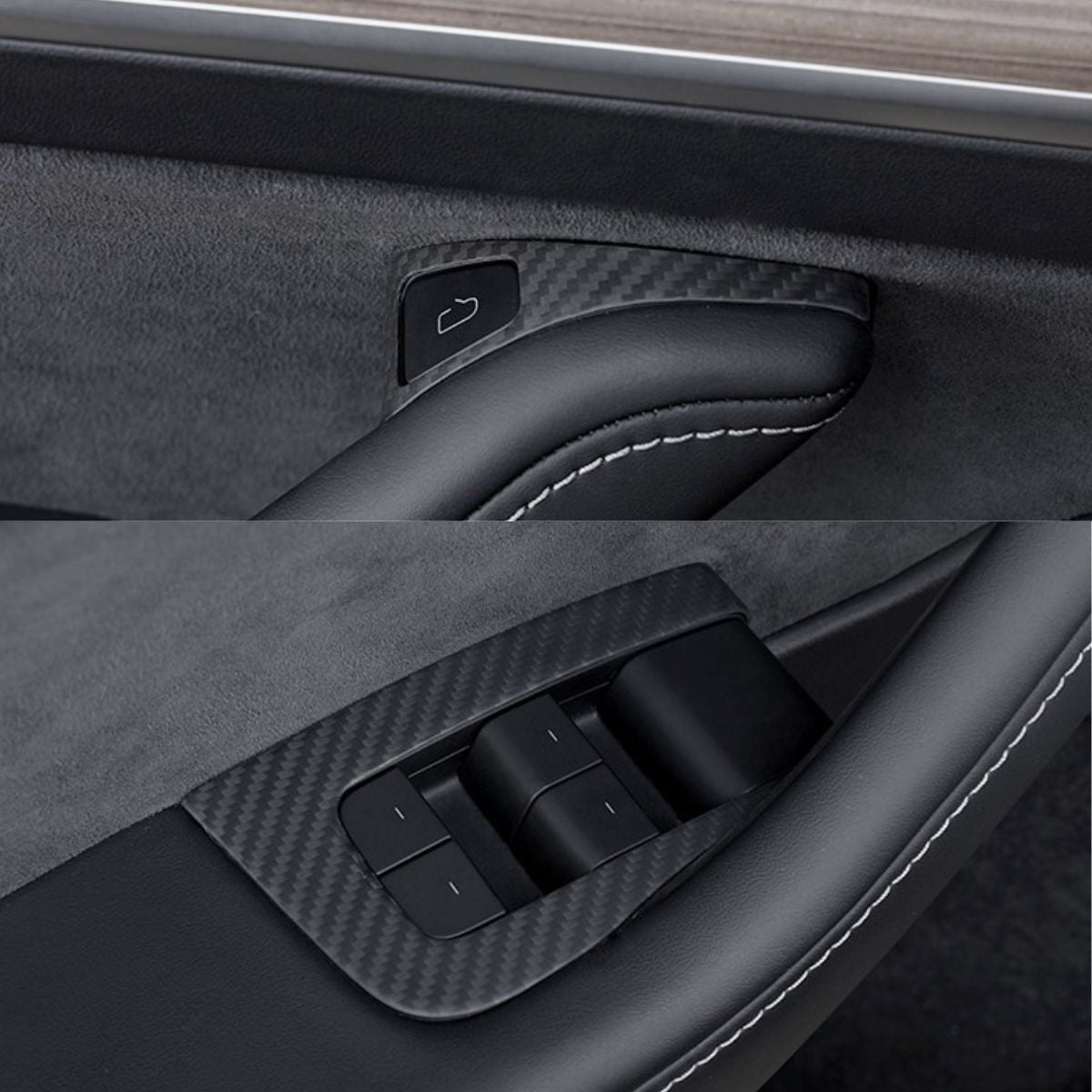 Dry Carbon Fiber Window & Door Switch Covers for Model Y / Model 3（Left Hand Drive）