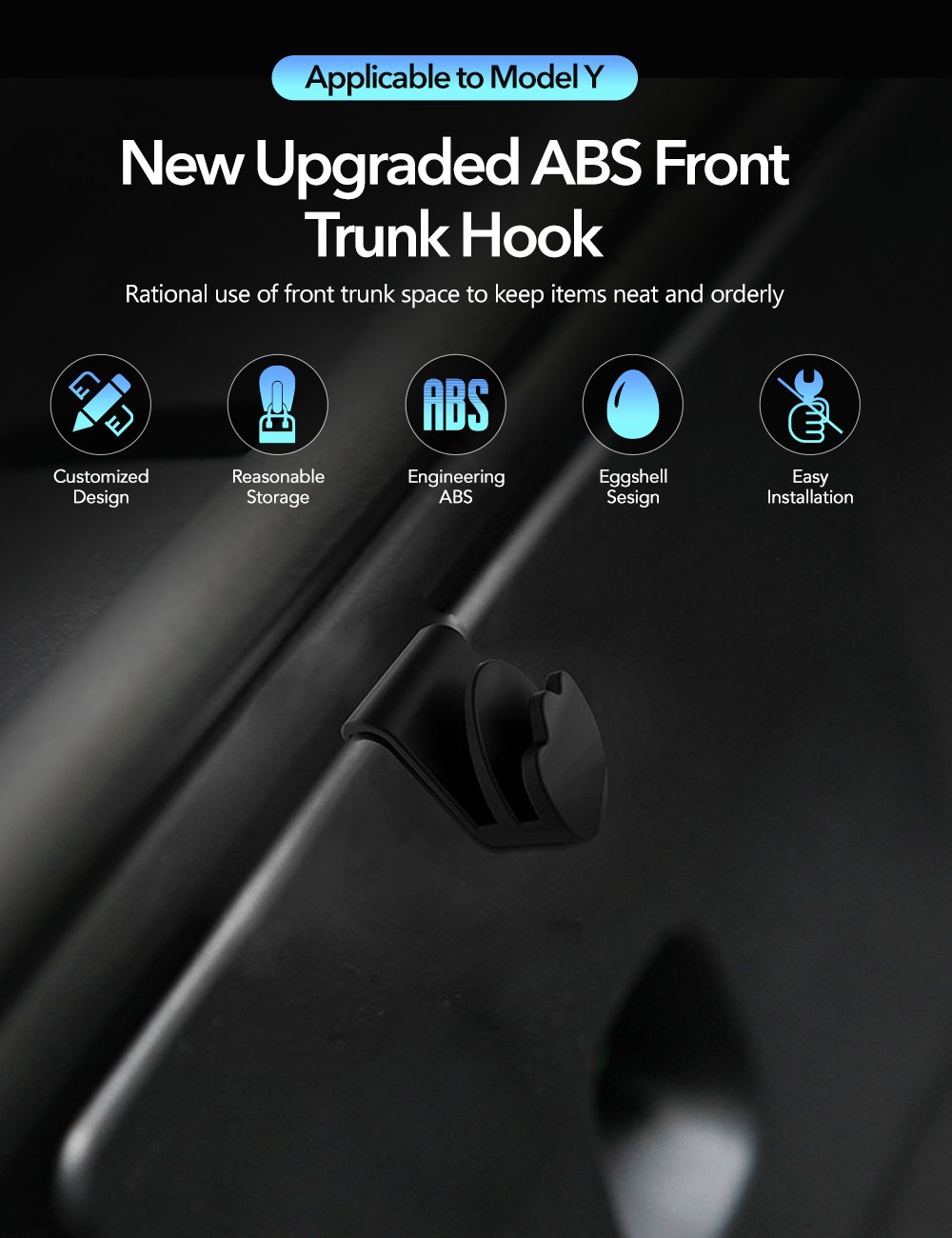 TESERY Model Y Front Trunk Hooks | ABS Storage Organizer 2021-2025 (2-Pack)