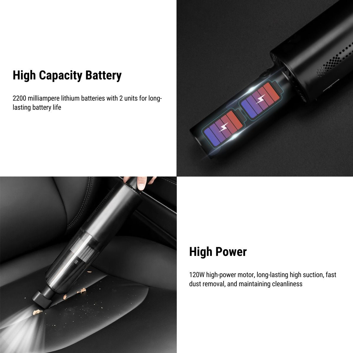 Cordless Handheld Car Vacuum Cleaner | 120W Dual Suction & Blowing Function