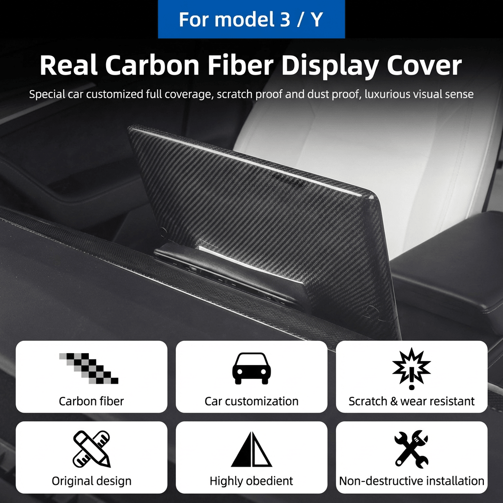 Model 3 / Y Display Cover - Dry Carbon Fiber Interior Mods