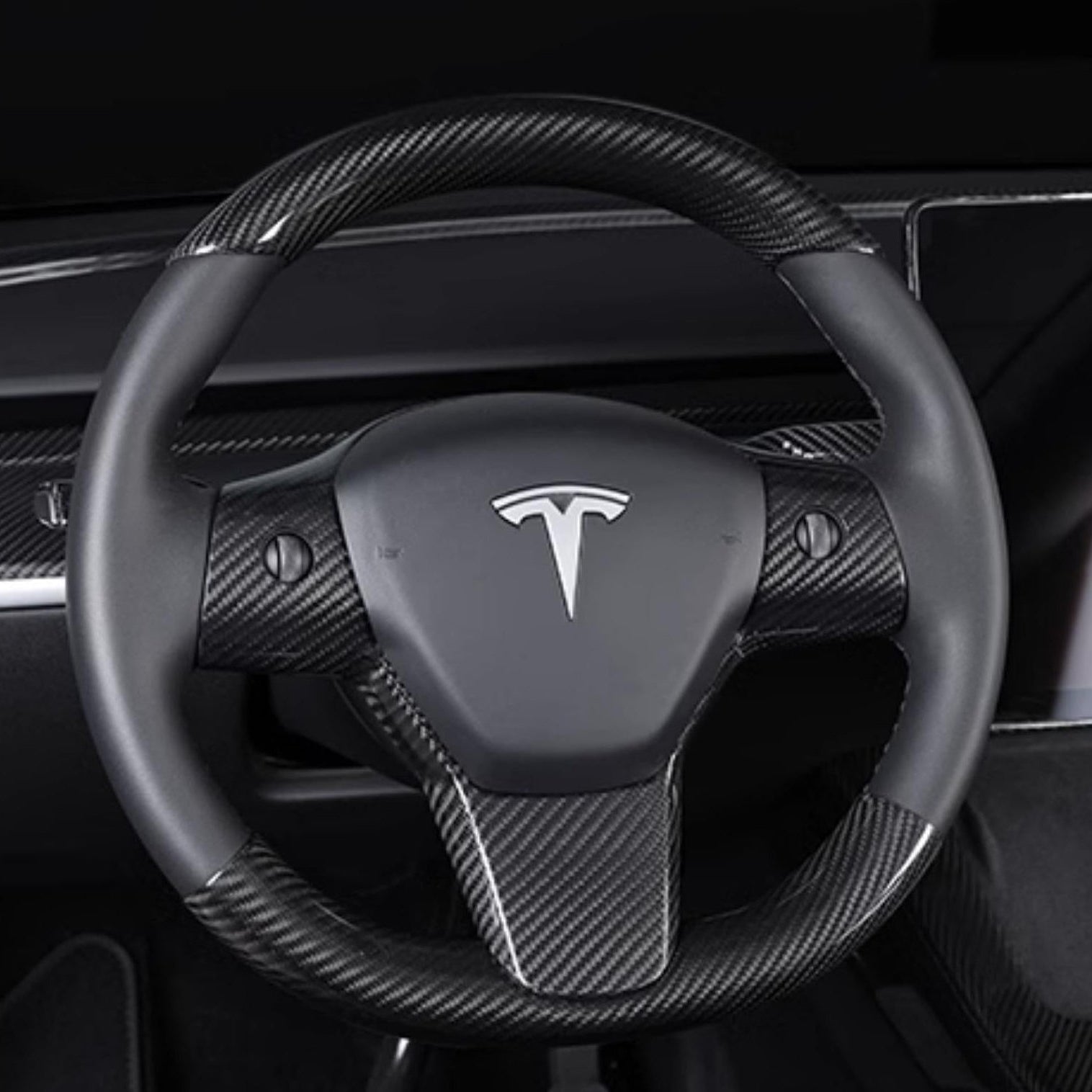 Model 3 / Y Steering Wheel Patch - Carbon Fiber Interior Mods