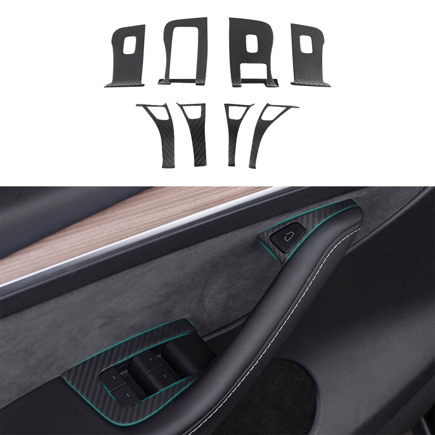 Dry Carbon Fiber Window & Door Switch Covers for Model Y / Model 3（Left Hand Drive）