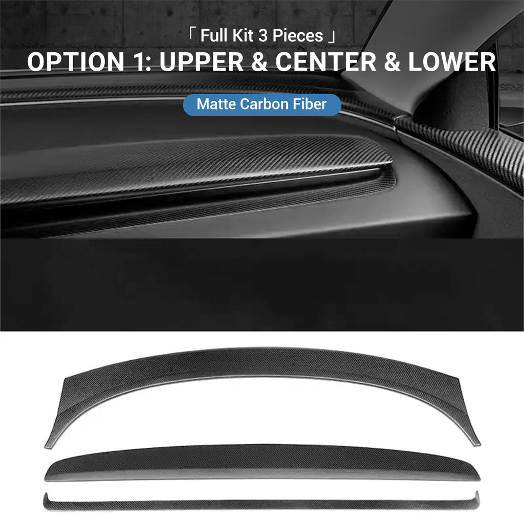 TESERY Real Dry Carbon Fiber Dashboard Cover Overlay for Model 3 Highland / Model Y Juniper