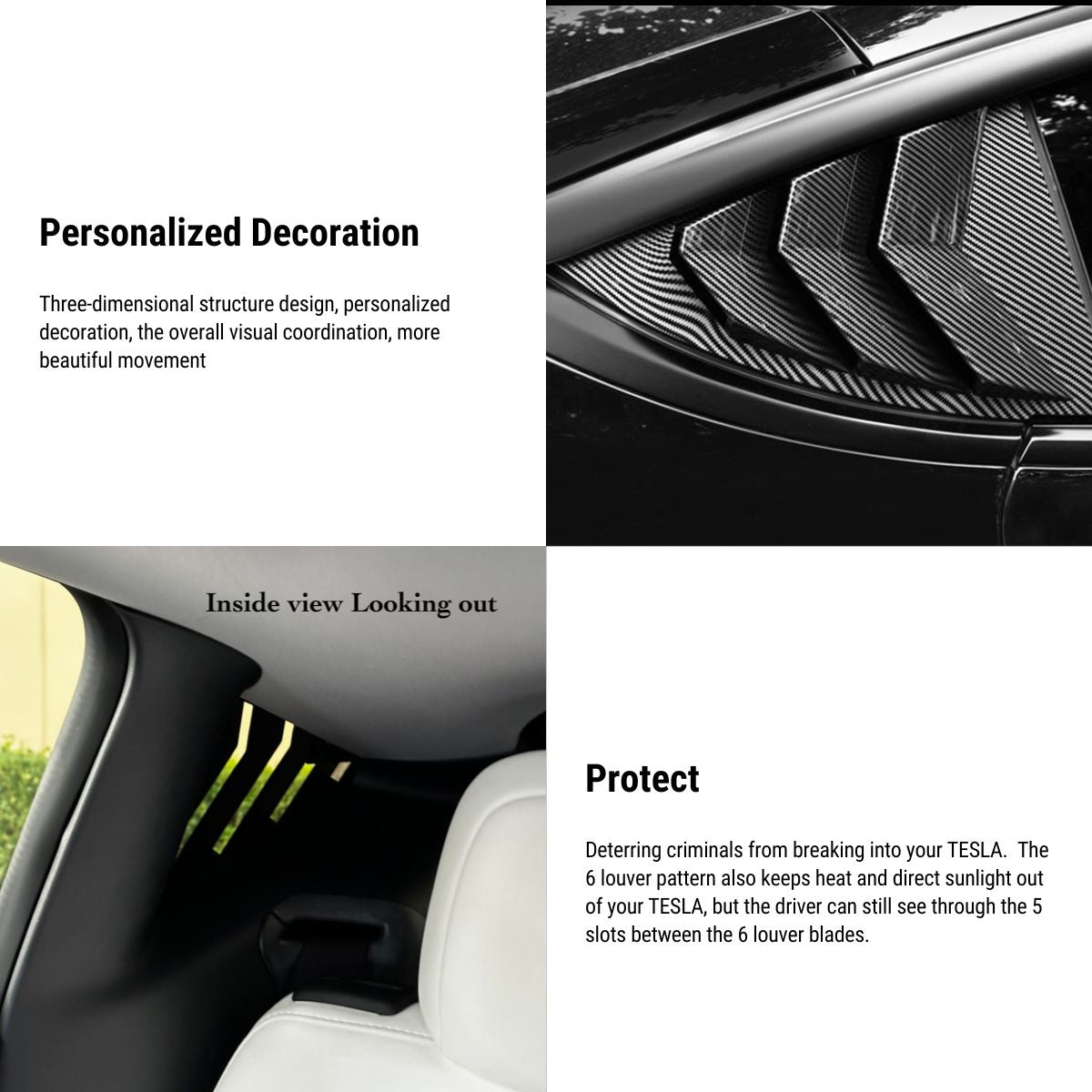 TESERY Rear Side Window Louvers Cover for Model Y | 3 Finishes | 2-Pack