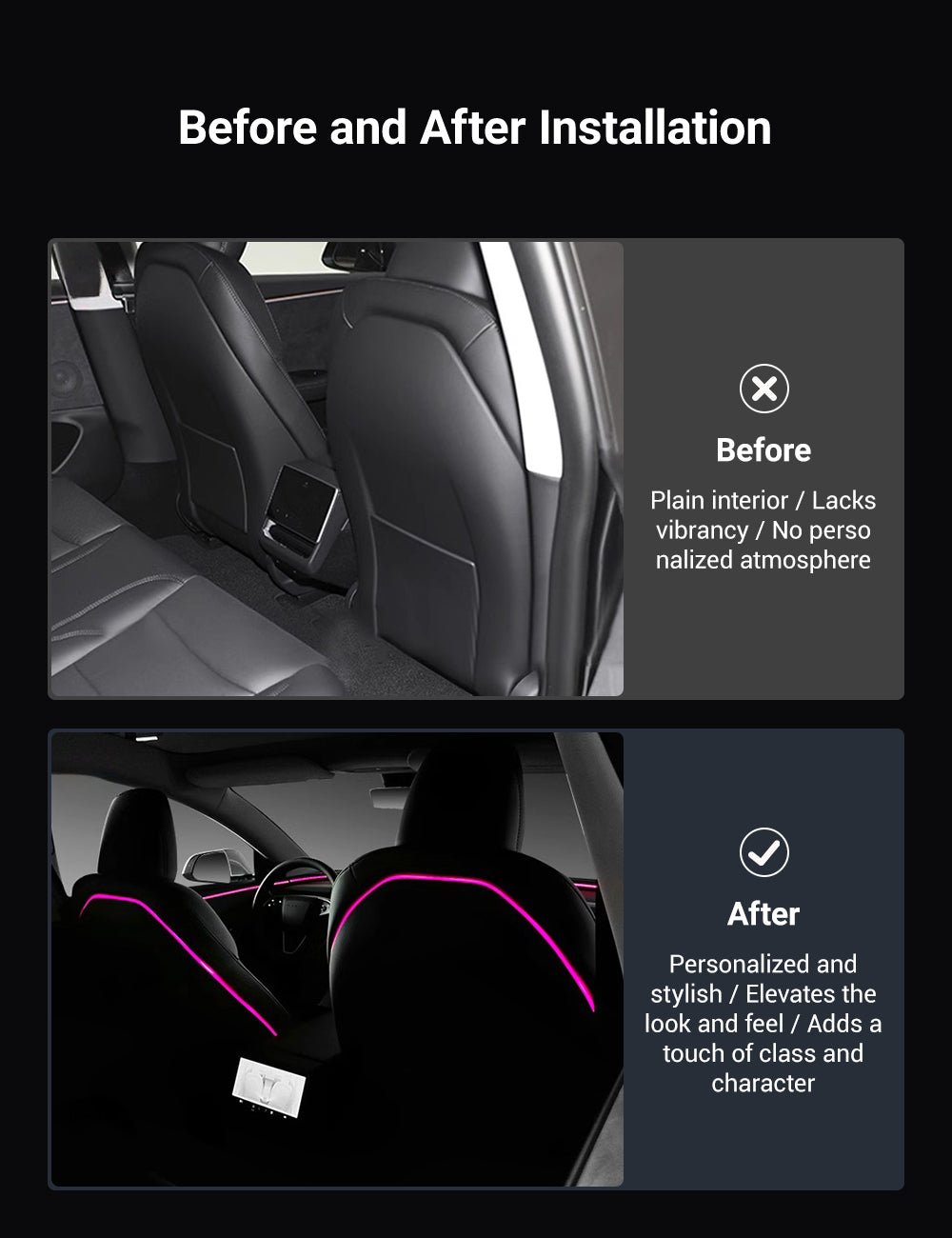 Seat Back Ambient Lighting for Model 3 Highland & Model Y Juniper (2PCS) | TESERY