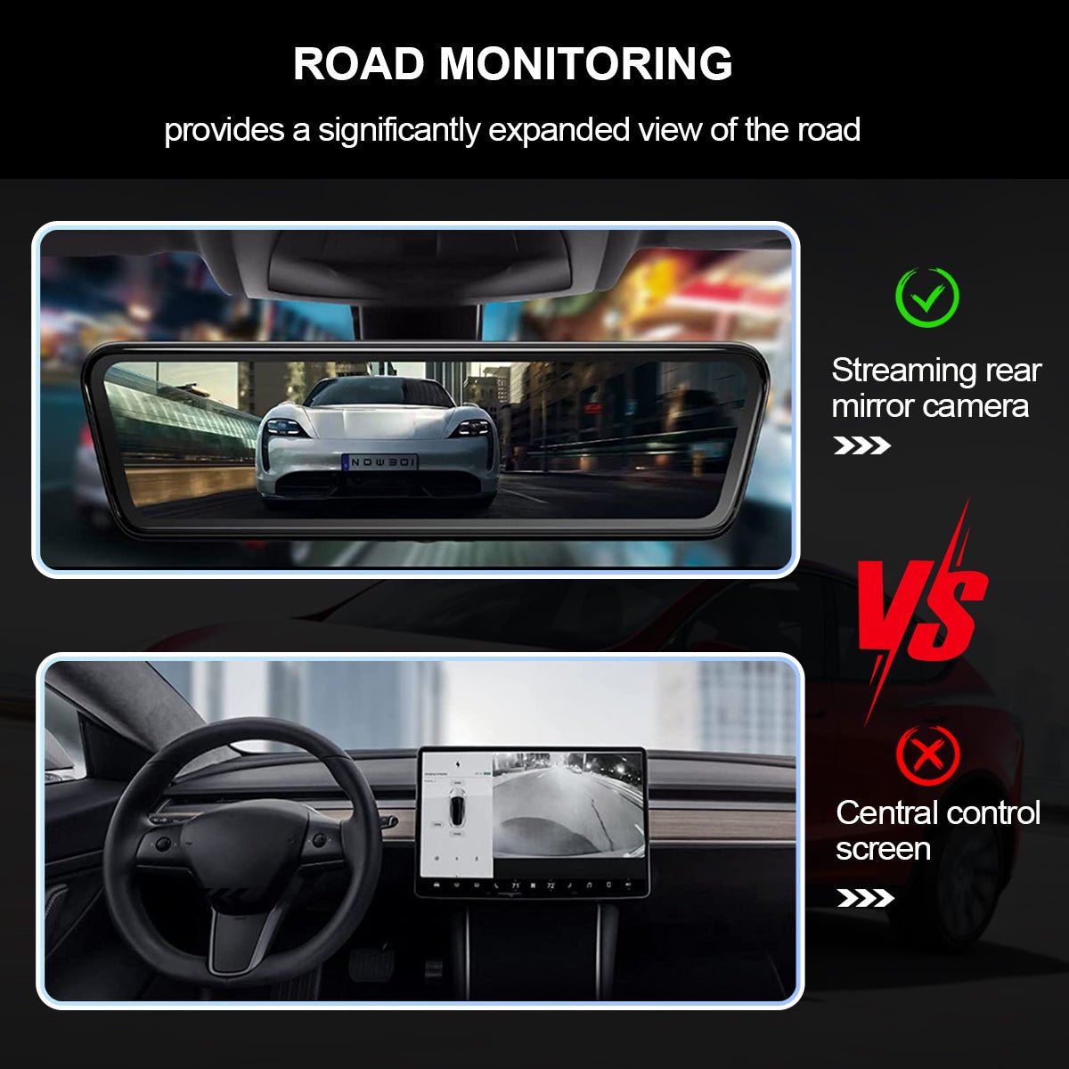 8.9″ Streaming Rear View Mirror Camera for Model 3/Y | TESERY