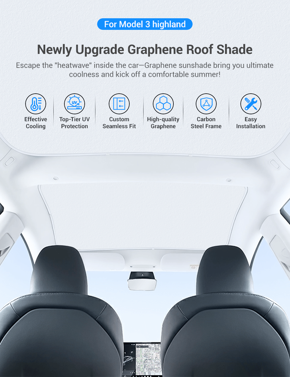 Glass Roof Sunshade for Tesla Model 3 | TESERY