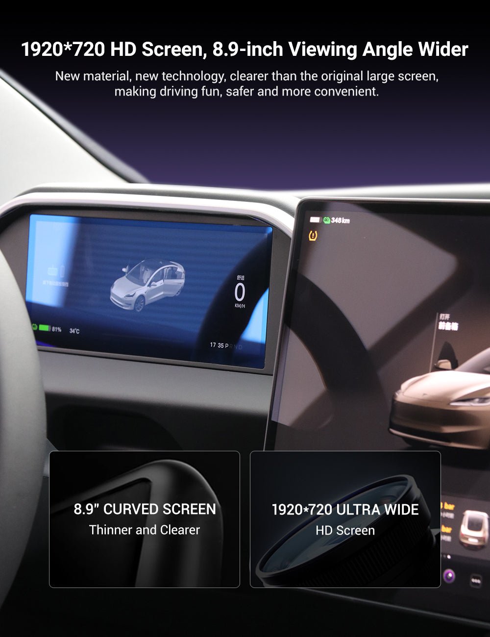 TESERY 8.9'' Dashboard Display with Ambient Lighting for Model 3 Highland / Model Y Juniper