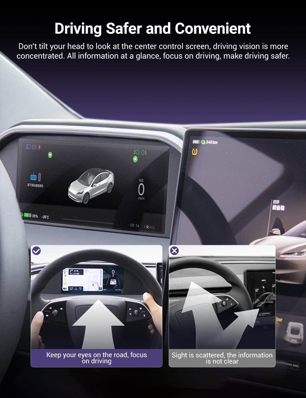 TESERY 8.9'' Dashboard Display with Ambient Lighting for Model 3 Highland / Model Y Juniper