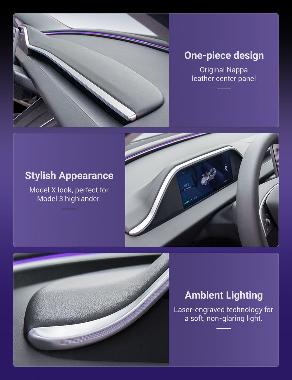 TESERY 8.9'' Dashboard Display with Ambient Lighting for Model 3 Highland / Model Y Juniper