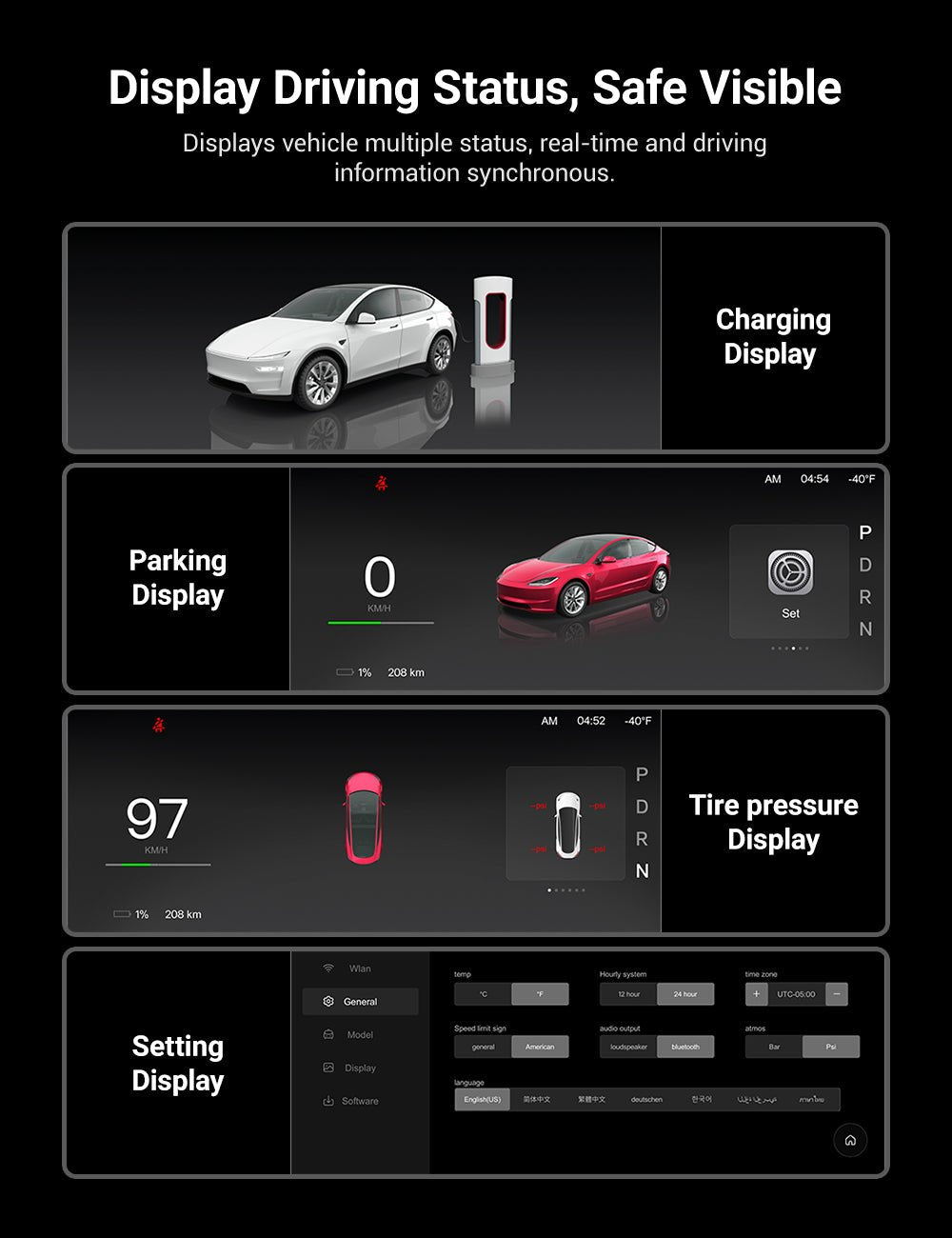 TESERY 8.9'' Dashboard Display with Ambient Lighting for Model 3 Highland / Model Y Juniper