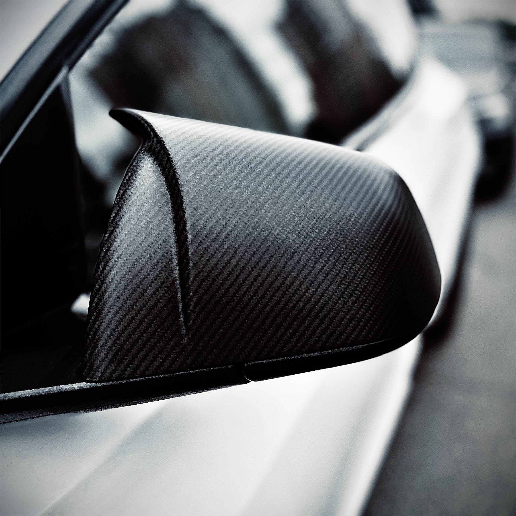 Dry Carbon Fiber Mirror Caps for Model S/X | Sporty Style | 2 Finishes | 4 Versions | Lightweight