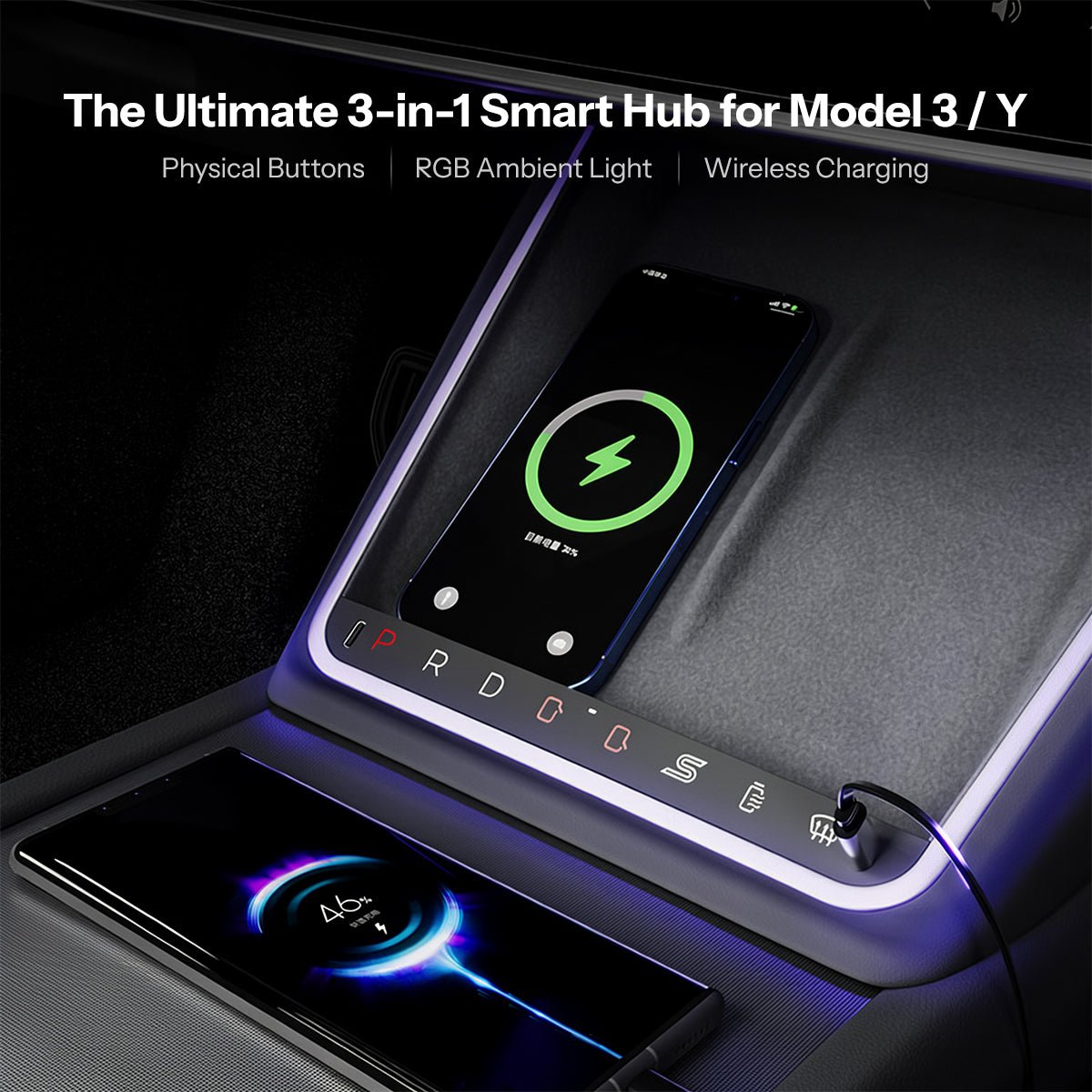 TESERY Wireless Charging Smart Button with Ambient Light for Model 3 Highland / Y Juniper